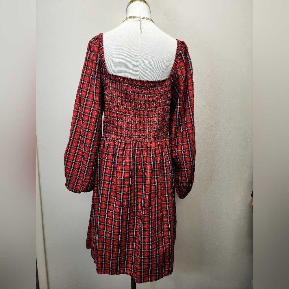 Red Plaid Midi Long Sleeve Dress, Size Xlarge - Picture 4 of 10